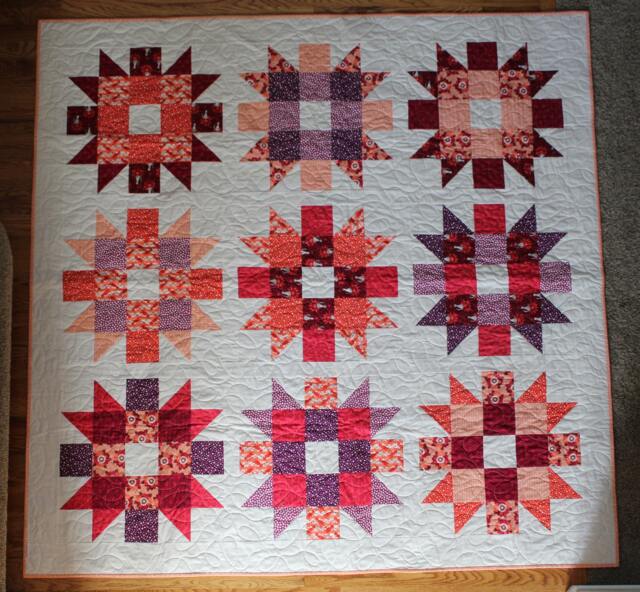 Throw - Seeing - Cat & Fox Stars, Handmade, Red/Orange/Off White, 72In X - image 1