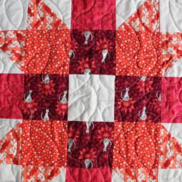 Throw - Seeing - Cat & Fox Stars, Handmade, Red/Orange/Off White, 72In X - thumbnail 2