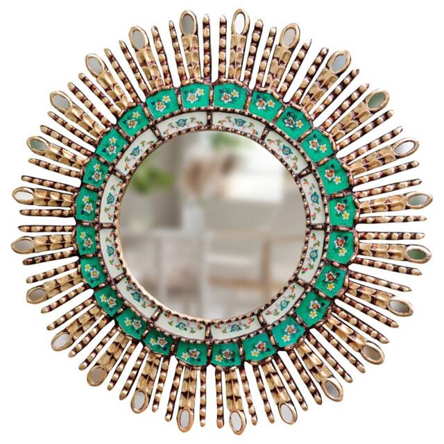 Peruvian Green Eye Mirror 60 cm Handmade Wall Decor - Carved Wood Round Statement For Living Room Bathroom - image 1