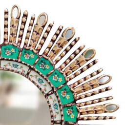 Peruvian Green Eye Mirror 60 cm Handmade Wall Decor - Carved Wood Round Statement For Living Room Bathroom - thumbnail 2