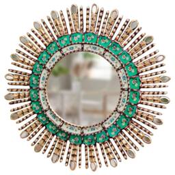 Peruvian Green Eye Mirror 60 cm Handmade Wall Decor - Carved Wood Round Statement For Living Room Bathroom