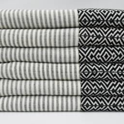 "Black Towel, Striped Towel, Turkish Towel, Cotton Peshtemal, 40""x70" - thumbnail 2