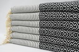 "Black Towel, Striped Towel, Turkish Towel, Cotton Peshtemal, 40""x70" - thumbnail 1