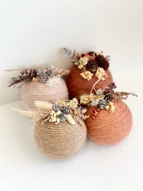 Rustic Christmas Ball Ornaments Handmade Yarn Balls, Set Of 4 - image 1