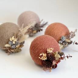 Rustic Christmas Ball Ornaments Handmade Yarn Balls, Set Of 4 - thumbnail 3
