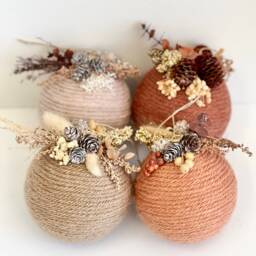 Rustic Christmas Ball Ornaments Handmade Yarn Balls, Set Of 4 - thumbnail 2