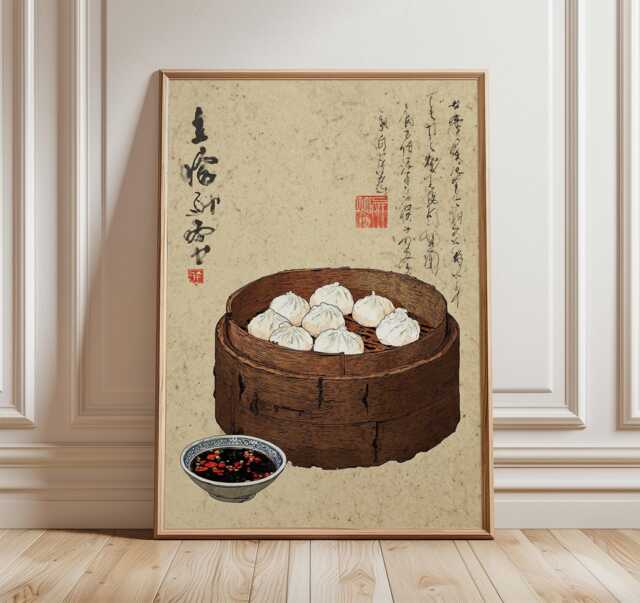 Dimsum Kitchen Wall Art, Minimal Line Drawing Poster, Asian Food Print, Green Modern Decor, Restaurant Artwork, Contemporary Home Style - image 1