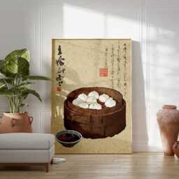 Dimsum Kitchen Wall Art, Minimal Line Drawing Poster, Asian Food Print, Green Modern Decor, Restaurant Artwork, Contemporary Home Style - thumbnail 3