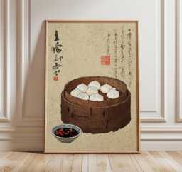 Dimsum Kitchen Wall Art, Minimal Line Drawing Poster, Asian Food Print, Green Modern Decor, Restaurant Artwork, Contemporary Home Style - thumbnail 1