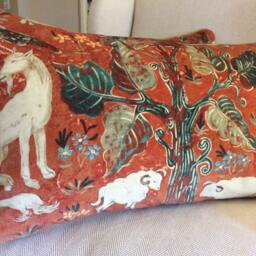 Zoffany Arden Velvet Pillow Cover, Venetian Red, Mythical Animals 26x14 - thumbnail 2