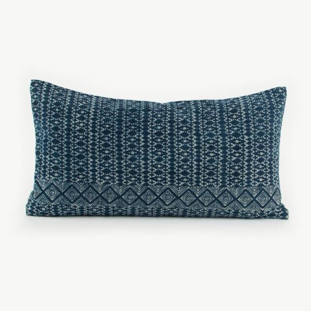 Handspun Hmong Lumbar Pillow Cover, Indigo Batik, 13x24 - image 1
