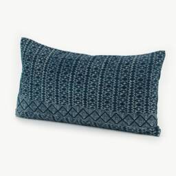 Handspun Hmong Lumbar Pillow Cover, Indigo Batik, 13x24 - thumbnail 3