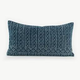 Handspun Hmong Lumbar Pillow Cover, Indigo Batik, 13x24 - thumbnail 1