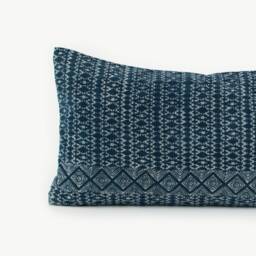 Handspun Hmong Lumbar Pillow Cover, Indigo Batik, 13x24 - thumbnail 2