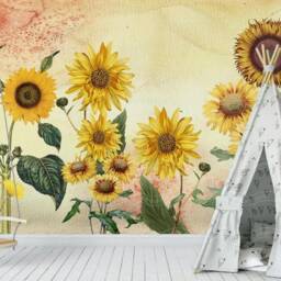 3D Sunflower Wallpaper Mural, Peel & Stick Removable Wall Decal - thumbnail 3