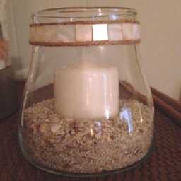 Clear Glass Hurricane Candleholder With Mother Of Pearl & Jute - thumbnail 1