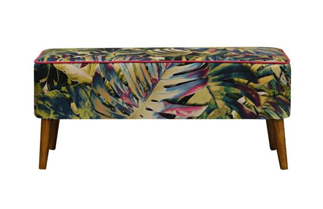 Mr M Monstera Bench, Bedroom Bench, Upholstered Comfortable Entryway Modern Loft Style, Tropical Botanical Style - image 1
