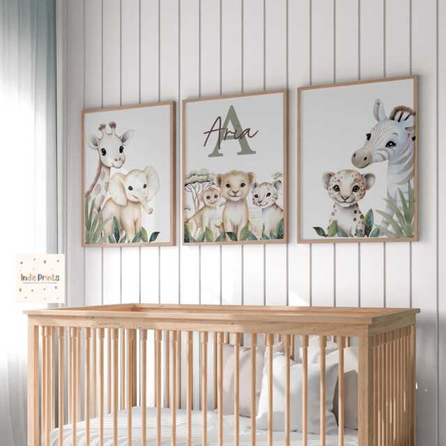 Safari Nursery Prints, Jungle Nursery, Boys Wall Art, Baby Animals, Neutral Decor, Personalised Baby, Gender Neutral, Print - image 1
