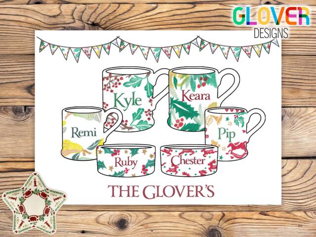 Christmas - New Style Emma Bridgewater Inspired Mug Digital Hand Drawing Print A5/A4 A3 Home Gifts, Wall Decor