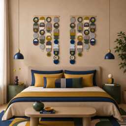 Large Asymmetrical Wall Art - Silver Geometric Hanging Colourful Mcm Decor - thumbnail 4