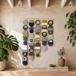 Large Asymmetrical Wall Art - Silver Geometric Hanging Colourful Mcm Decor - thumbnail 1