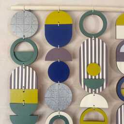 Large Asymmetrical Wall Art - Silver Geometric Hanging Colourful Mcm Decor - thumbnail 3