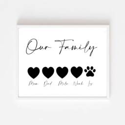 Personalised Family Print, Family & Dog Heart Print, Mothers Day Print, Hallway Print, Gift For Mum, Family Gift, Gift Nan - thumbnail 1