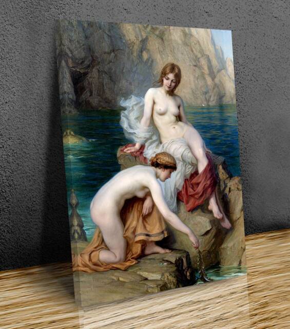 Herbert James Draper, By Summer Seas, British Artist , Wall Hangings, Wall Art, Canvas Print Art Framed - image 1
