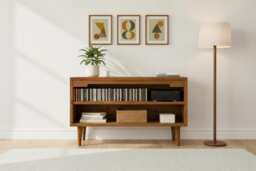 Mid-Century Modern Cd Storage Cabinet - Wooden Media Unit With 2 Shelves