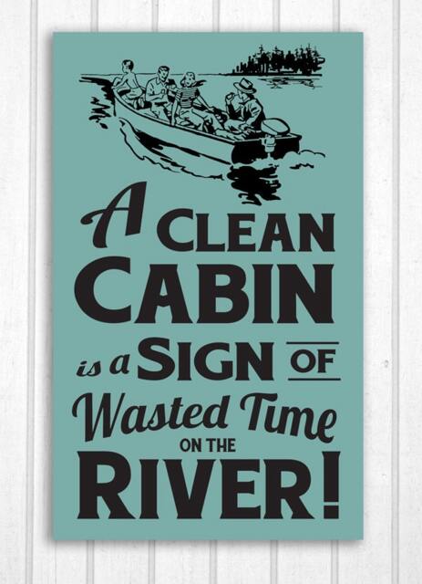 Cabin Art A Clean/Cottage On The River Hand Screened Wood Sign - image 1