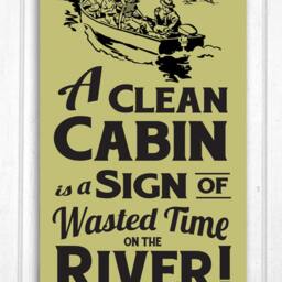 Cabin Art A Clean/Cottage On The River Hand Screened Wood Sign - thumbnail 2