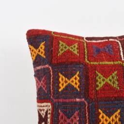 Vintage Turkish Kilim Pillow Cover Handwoven Wool Cushion, 16x16 - thumbnail 3