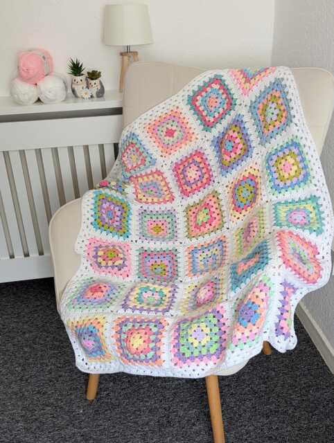Pastel Granny Square Crochet Blanket, Cozy Throw, Retro Afghan, Machine Washable - image 1