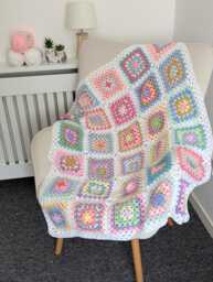 Pastel Granny Square Crochet Blanket, Cozy Throw, Retro Afghan, Machine Washable