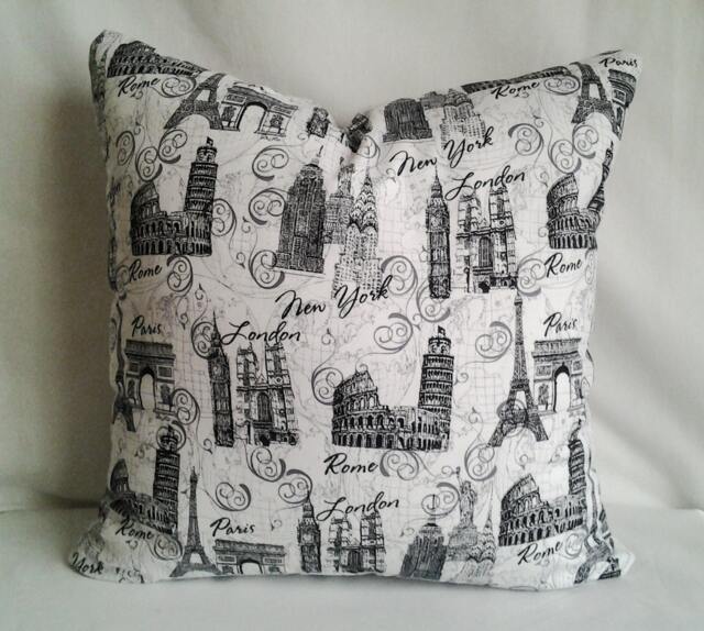 Monument Pillow Cover, 18x18 Decorative Pillow, Toss Black & White Home Decor, Paris, New York, Rome, Summer - image 1