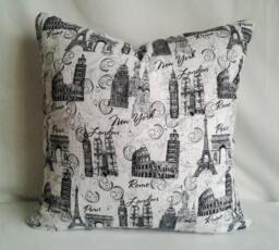 Monument Pillow Cover, 18x18 Decorative Pillow, Toss Black & White Home Decor, Paris, New York, Rome, Summer - thumbnail 1