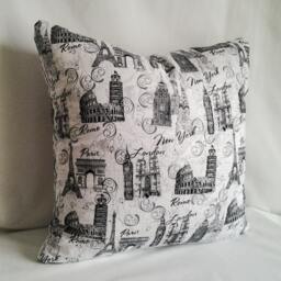 Monument Pillow Cover, 18x18 Decorative Pillow, Toss Black & White Home Decor, Paris, New York, Rome, Summer - thumbnail 2