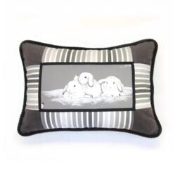 Rabbit Boudoir Pillow - Striped Cotton & Velvet Accent Pillow, Handmade in Canada - thumbnail 2