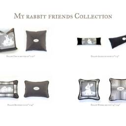 Rabbit Boudoir Pillow - Striped Cotton & Velvet Accent Pillow, Handmade in Canada - thumbnail 4