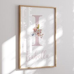 Floral Name Print, Girl Nursery Prints, Nursery Wall Decor, Pink, Floral, Baby Girl, Personalised, New Baby Gift, Bedroom, Wall Art, Baby Girl - thumbnail 2
