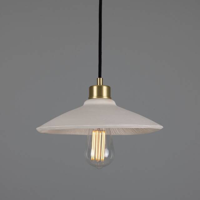 Pyrus Organic Ceramic Pendant Light Matte White Striped 11 - image 1