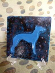 Beautiful Blue Bullwhippet, Square Tile, in Midnight With Silver Stars Background, Recycled Plastic