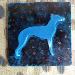 Beautiful Blue Bullwhippet, Square Tile, in Midnight With Silver Stars Background, Recycled Plastic - thumbnail 2