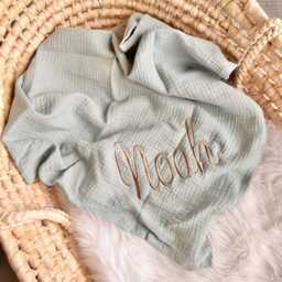 xxl Muslin Blanket With Name - Organic Cotton Birth Summer Personalized Baby Cuddly Gift - thumbnail 3
