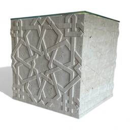 Seljuk Cube Side Table With Tempered Glass Top - Beige Travertine - 40x40 cm - 16x16 Inc - thumbnail 2