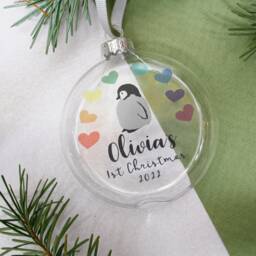 Baby's First Christmas 2022 Rainbow Bauble Decoration - Baby Penguin - thumbnail 4