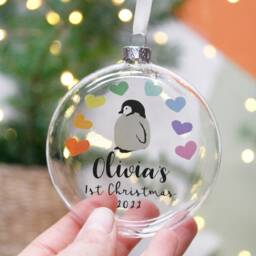 Baby's First Christmas 2022 Rainbow Bauble Decoration - Baby Penguin - thumbnail 2