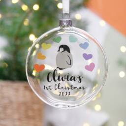 Baby's First Christmas 2022 Rainbow Bauble Decoration - Baby Penguin