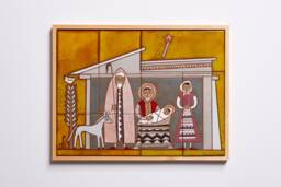 Nativity Scene Ceramic Tile Mural Greek Folk Art Colorful Christmas Holiday Decor Rustic Wall Plaque Manger Outdoor - thumbnail 1