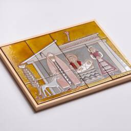 Nativity Scene Ceramic Tile Mural Greek Folk Art Colorful Christmas Holiday Decor Rustic Wall Plaque Manger Outdoor - thumbnail 2